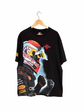 Crooks & Castles Black Tee with Red, Yellow & Blue Helmet Graphic